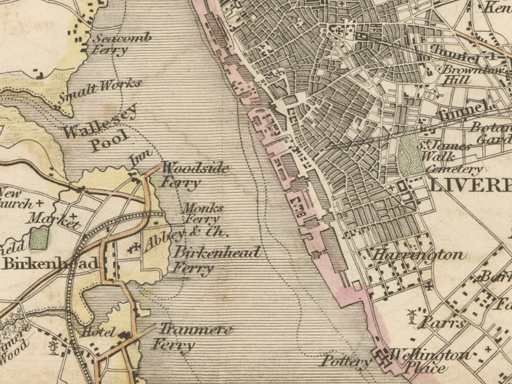 Extract of map 1838: Map of the Country Round Liverpool