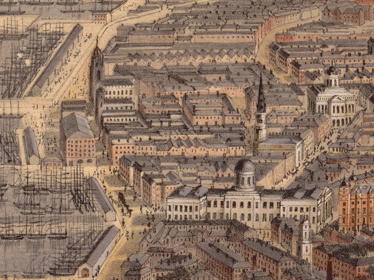 Extract of map 1859: Liverpool, part of Birkenhead, the docks, and Cheshire coast