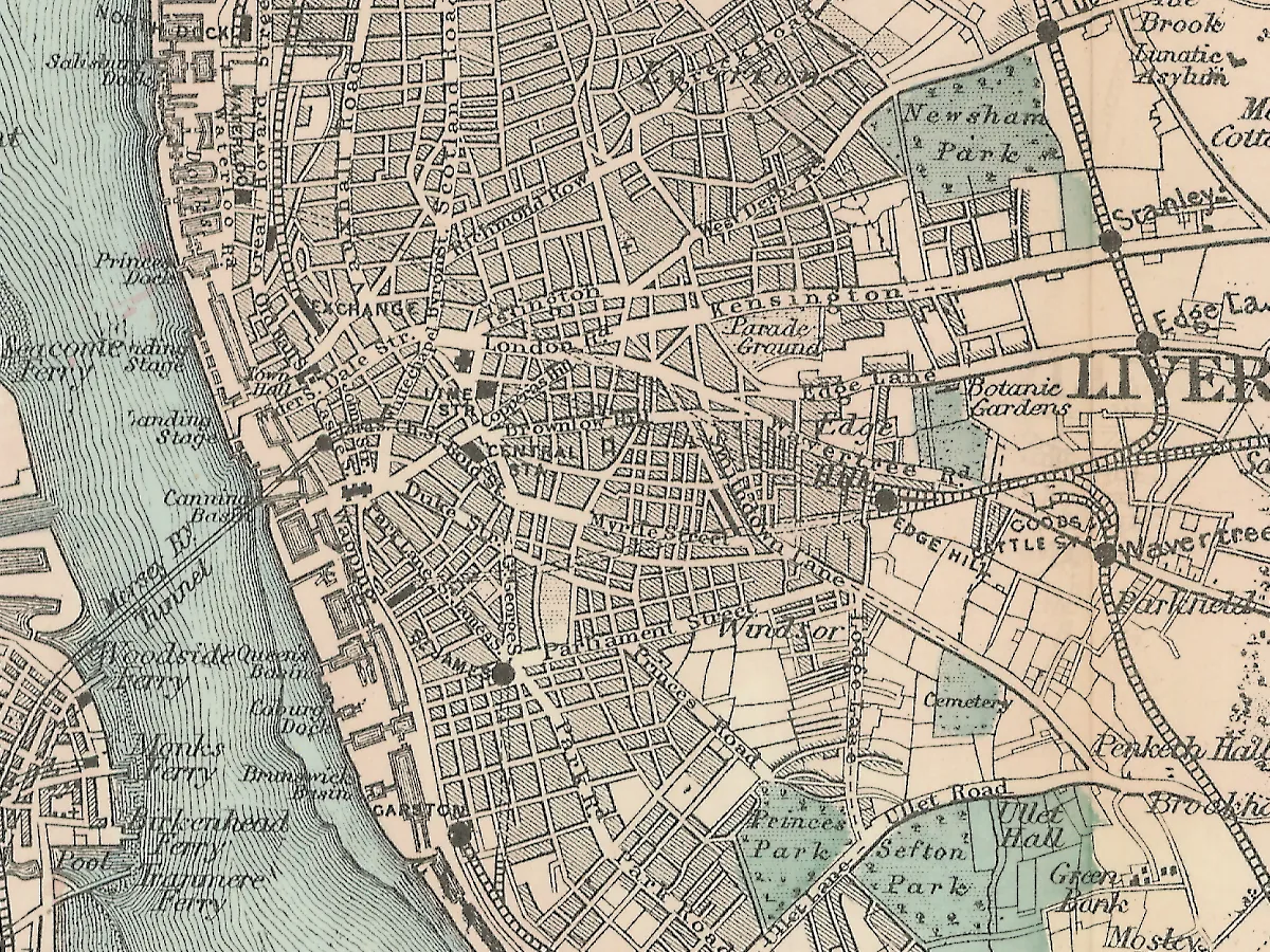 Extract of map 1885: Bacon’s Map of Liverpool